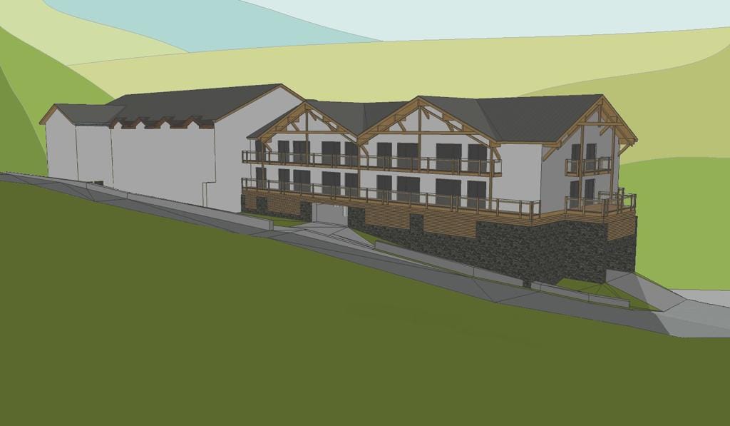 Architektonický návrh zadnej strany stavby